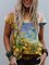 Seaside Scenery Oil Painting Print Round Neck Short Sleeve T-shirt