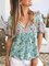 Boho Floral-Print Short Bell Sleeves Tie NecklineShirts & Tops