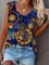 Graphic Sleeveless Printed Cotton-blend Crew Neck Vintage Summer Blue Top