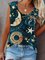 Graphic Sleeveless Printed Cotton-blend Crew Neck Vintage Summer Blue Top