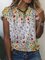 Floral Short Sleeve Printed Cotton-blend Crew Neck Casual Summer White Top