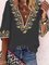 Floral Half Sleeve Printed Polyester V neck Vintage Summer Black Shirt