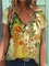 Casual Floral Print V-Neck Short-Sleeved T-Shirt