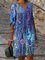 Vintage Geometric Floral Printed Plus Size V Neck Casual Dresses