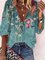 Floral Half Sleeve Printed Polyester V neck Casual Summer Blue Top