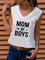 Letter Cotton-Blend V Neck Casual Shirts & Tops