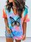 Ombre/tie-Dye V Neck Short Sleeve Shirts & Tops