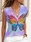Casual Tie-dyed Butterfly Print V-neck Sleeveless Top
