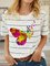 Striped Butterfly Printed Round Neck Casual T-Shirts