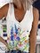 Casual Floral-Print Sleeveless V Neck Shirts & Tops