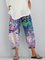 Floral Shift Printed Cotton-blend Casual All Season Blue Pants