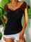 Floral Short Sleeve Applique Cotton-blend V neck Sexy Summer Black Top