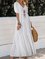White Solid Short Sleeve Swing V Neck Dresses