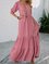 Pink V Neck Linen Boho Solid Dresses