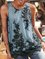 Floral Sleeveless Printed Cotton-blend Crew Neck Vintage Summer Blue Top