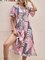 Casual V Neck Frill Sleeve Geometric Dresses