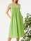 Solid Color Pleated V-Neck Sleeveless Casual Midi Dress With Pocket