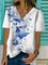 Butterfly V Neck Short Sleeve Shirts & Tops