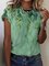 Crew Neck Leaves Short Sleeve Printed Shirts & Tops