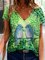 Floral-Print Short Sleeve Shift Casual Shirts & Tops