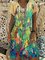 V Neck Casual Cotton-Blend Animal Little bird Printed Dresses