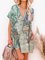 Map Printed Short Sleeve Geometric Dresses