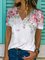 Cotton-Blend Casual V Neck Short Sleeve Shirts & Tops