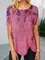 Floral Short Sleeve Printed Cotton-blend Crew Neck Casual Summer Pink Top