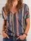 JFN V Neck Colorful Stripes Causal T-Shirt/Tee