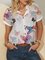 Stand Collar Button Short Sleeve Butterflies Print Women Blouse