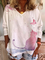 V-Neck Cat Butterfly Print Long-Sleeved Casual Womens T-Shirt
