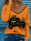 Halloween Pumpkin print loose V-Neck long sleeve T-shirt