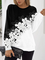 Long sleeve round neck black and white mosaic floral print sweatshirt