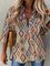 Vintage Ethnic Pattern Cotton Blends Shirt Collar Tribal Shirts & Tops