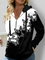 Long sleeve V-neck black and white gradient butterfly print elastic top T-shirt women