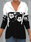 Long sleeve V-neck hooded zipper geometric stitching floral top T-shirt women