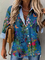 Long sleeved V-neck floral plant Print Blouse women's shirt