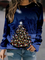 Long sleeved round neck Christmas plant print top women's sweater
