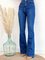 Solid elastic medium waist basic washed denim horn pants women