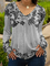 Long sleeve V-neck geometric print Stretch Top T-shirt women