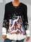 Long sleeve V-neck bandage hooded Christmas Snowman landscape printed top t-shirt female