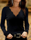 JFN Scallop V Neck Solid Casual T-Shirt/Tee