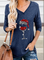 Christmas Cartoon Pattern V neck Casual Shirts & Tops