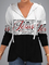 Long sleeve crew neck zipper Hoodie medium long geometric stripe letter print top women's sweater