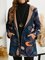 Casual Vintage Floral Print Big Pockets Plus Velvet Warm Coats