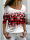 Christmas Snowflake Red Checked/Plaid V Neck T-shirt