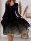 Ombre Printed Vintage Swing Knee Crew Neck Knitting Dress