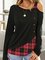 Plaid Patchwork Casual Off Shoulder Long Sleeve Blouse & Tops