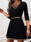Color Block/Leopard Long Sleeves A-line Knee Length Casual Skater Dresses