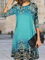 Long sleeve crew neck Bohemian Paisley Print loose a-hem dress Plus Size